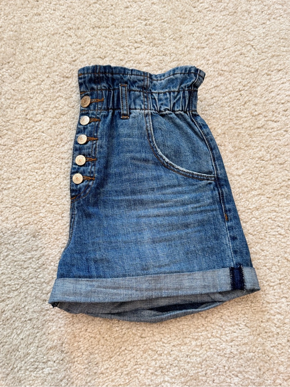 🔹 STS Blue Washed Denim Paperbag Shorts with Buttons Size 27